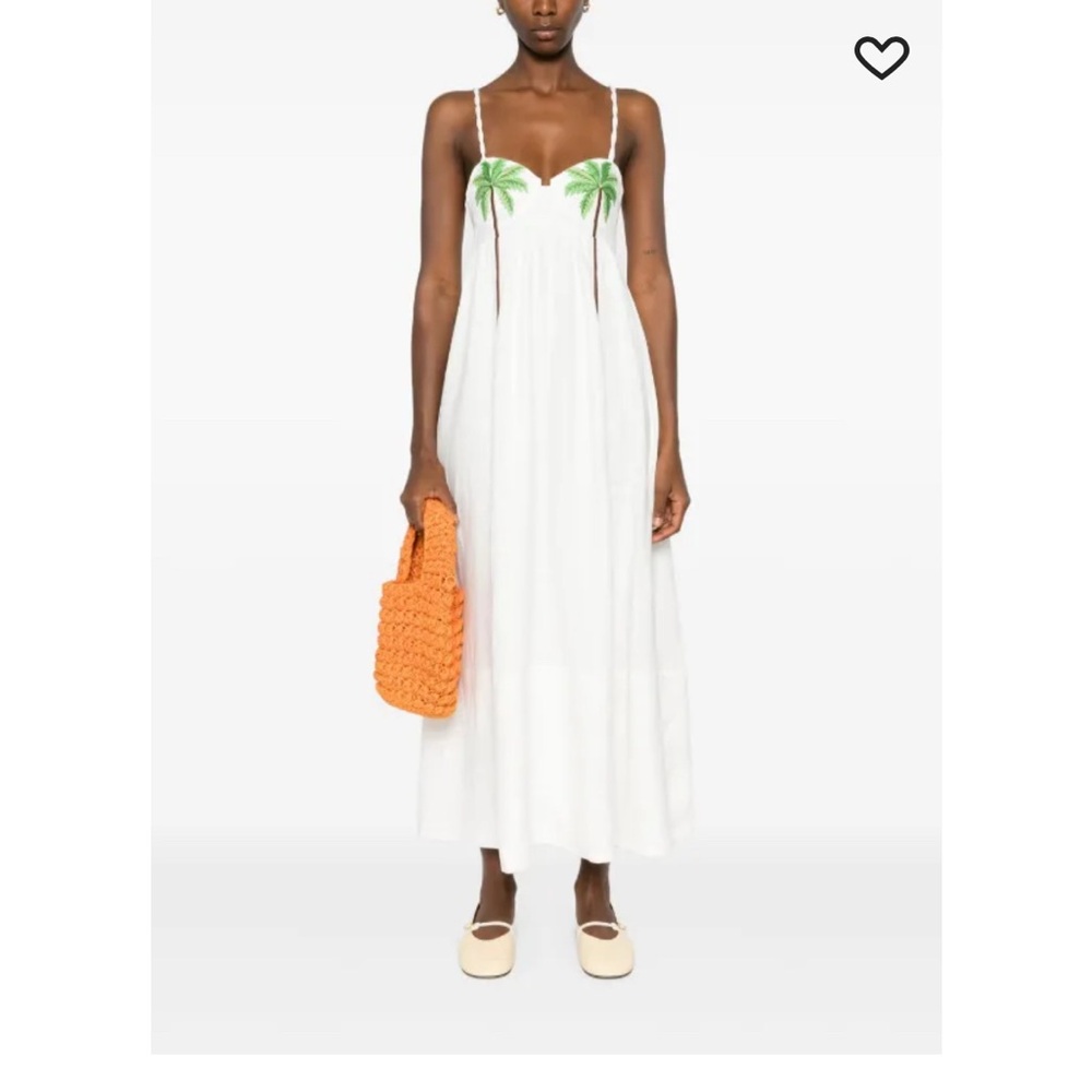 FARM Rio White and Green Spaghetti Strap Sundress